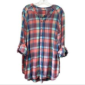 Jane & Delancey Fall Plaid Button Down Tunic 1X